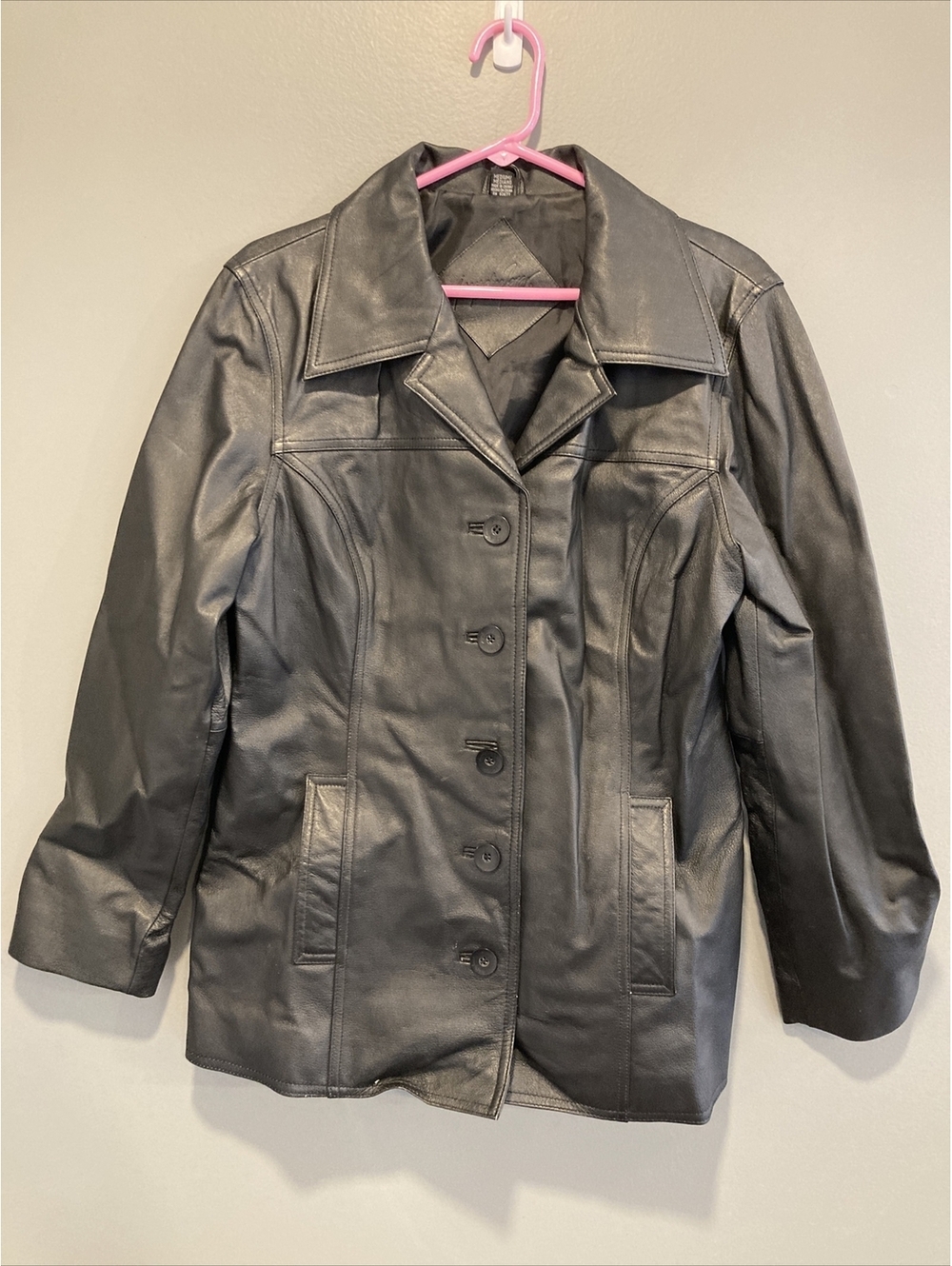 Jacqueline Ferrar Womens Medium Black Lightweight Button Leather Jacket